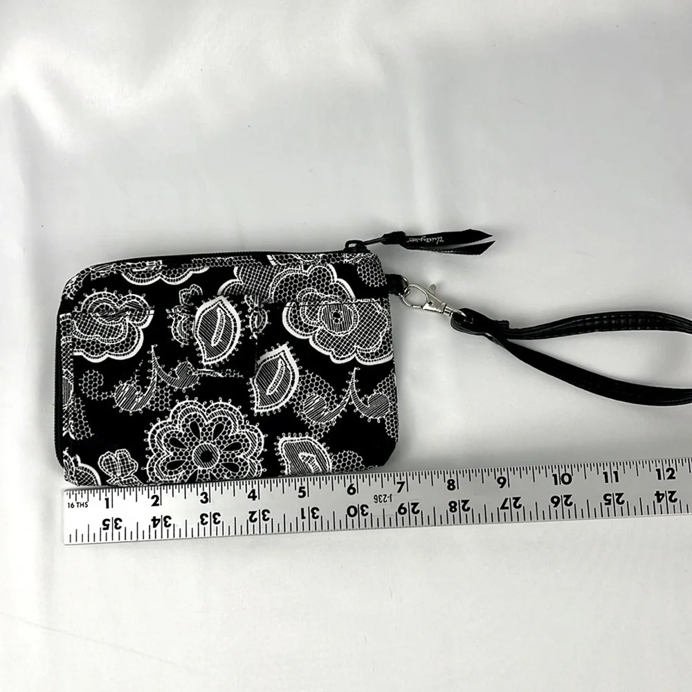 Thirty One Floral Paisley Wristlet Wallet ID Holder Organizer Black White